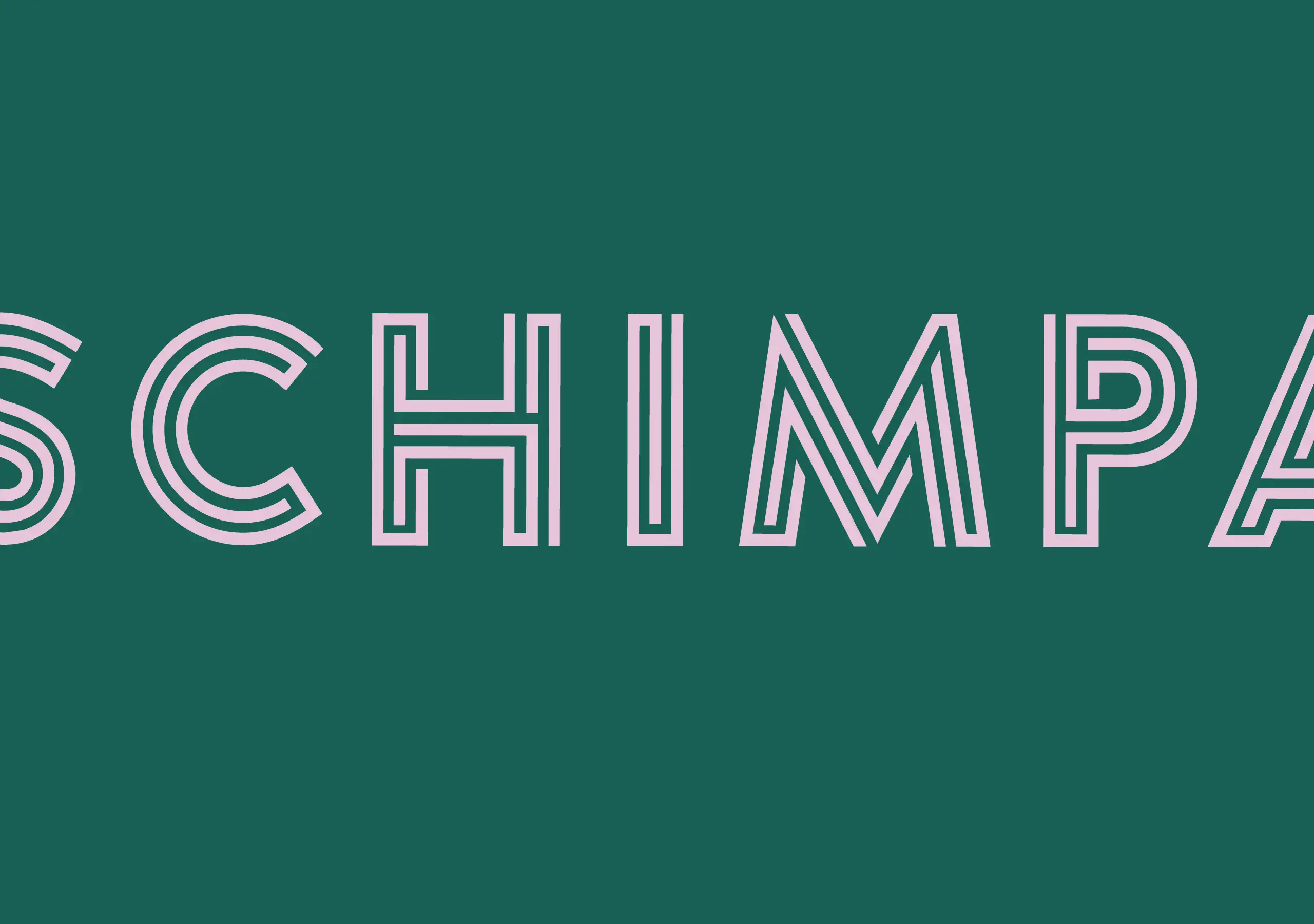 Große typografische Darstellung des Schriftzugs „SCHIMPANSKI“ auf dunkelgrünem Hintergrund.